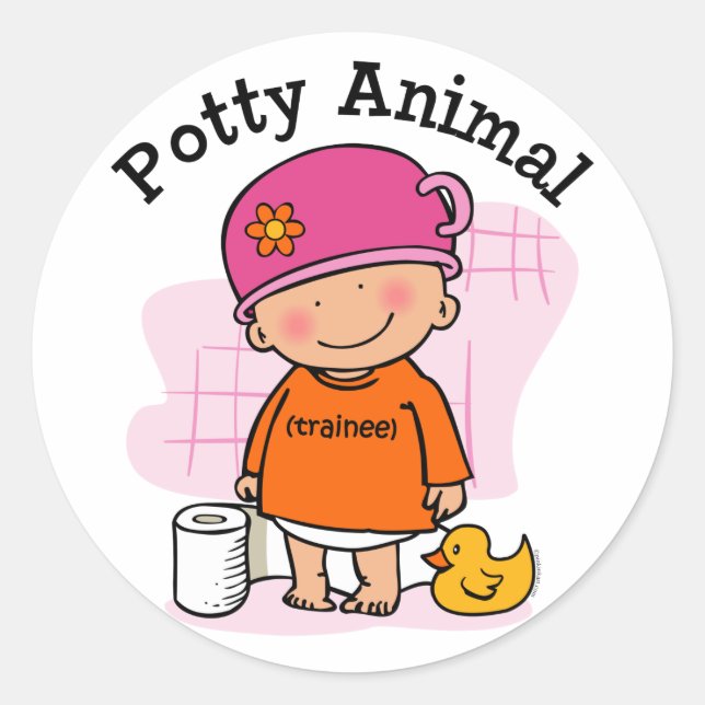 Redonda Pegatina de Chica de animales Potty Animal (Anverso)