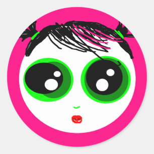 Redonda Pegatina de Chica de Ghostie (rosa caliente)