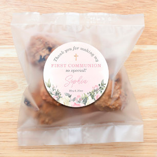 Redonda Pegatina de chica de la primera comunión de color 