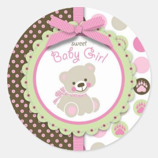 Redonda Pegatina de Chica del oso de bienvenida