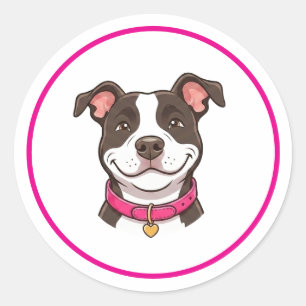 Redonda Pegatina de chica perro pitbull
