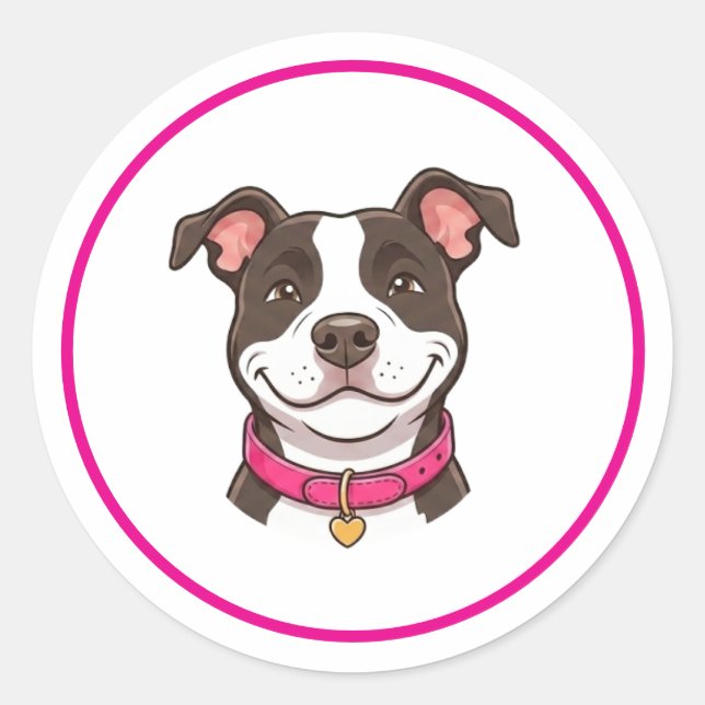 Redonda Pegatina de chica perro pitbull (Anverso)