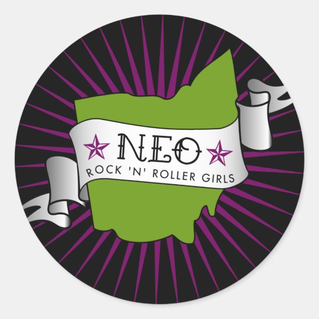 Redonda pegatina de chicas de neo rock'n'roller (Anverso)