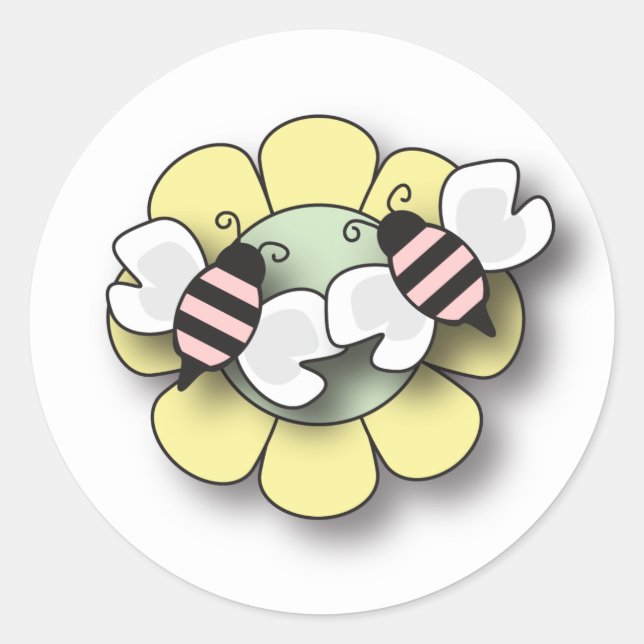 Redonda Pegatina de Chicas gemelos Bee Bee Bee (Anverso)