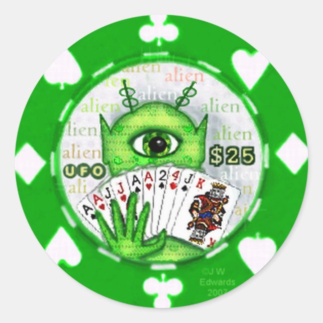 Redonda Pegatina de Chip de Alien Poker (Anverso)