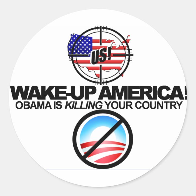 Redonda Pegatina de Chistes extremos contra Obama 01 (Anverso)