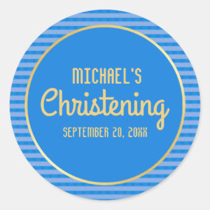 Redonda Pegatina de Christening Personalizado Blue & Gold,