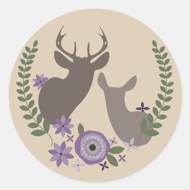 Redonda Pegatina de ciervos morados (Anverso)