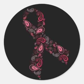 Redonda pegatina de cinta rosa paisley - negro