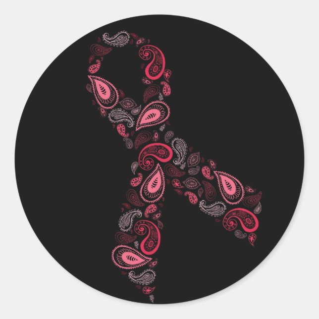 Redonda pegatina de cinta rosa paisley - negro (Anverso)