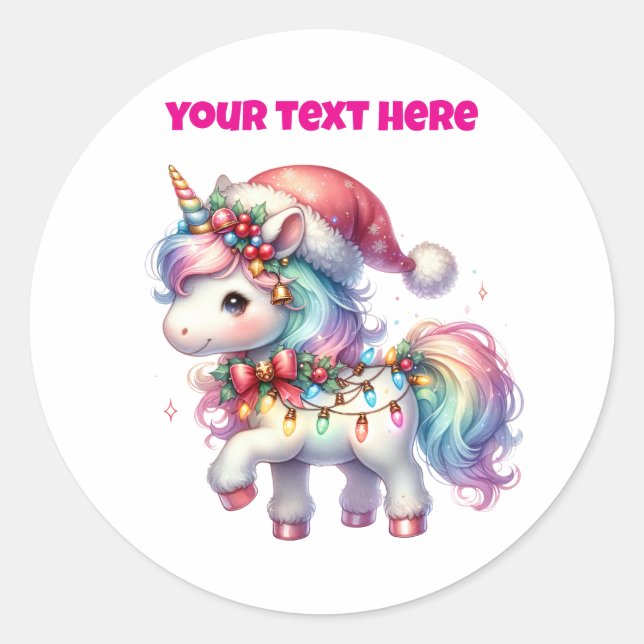 Redonda Pegatina de círculo de unicornio de Navidades pers (Anverso)