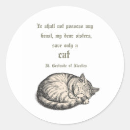 Redonda Pegatina de cita de St. Gertrude de Nivelles Gato 