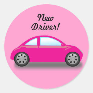 Redonda Pegatina de coche rosa conductor nuevo lindo