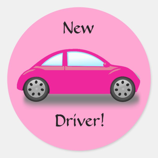 Redonda Pegatina de Coche Rosa para Conductor Novato (Anverso)