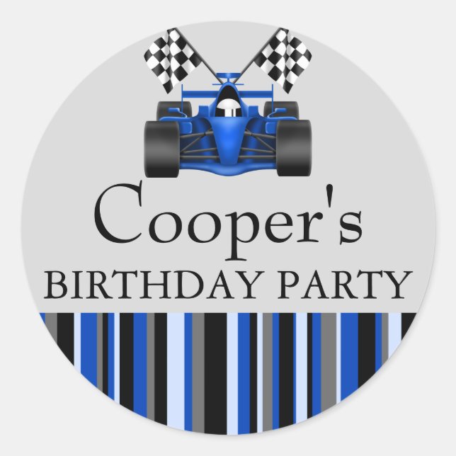Redonda Pegatina de coches de carreras azules (Anverso)