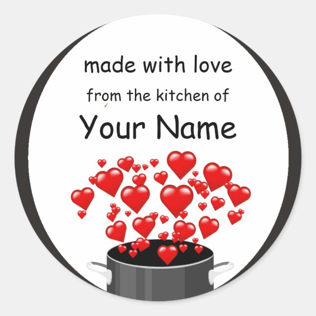 Redonda Pegatina de cocina con amor (Anverso)