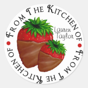 Redonda Pegatina de cocina personalizada - Fresa de chocol