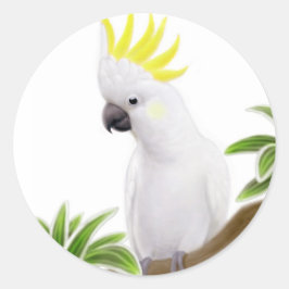 Redonda Pegatina de Cockatoo con cresta de azufre