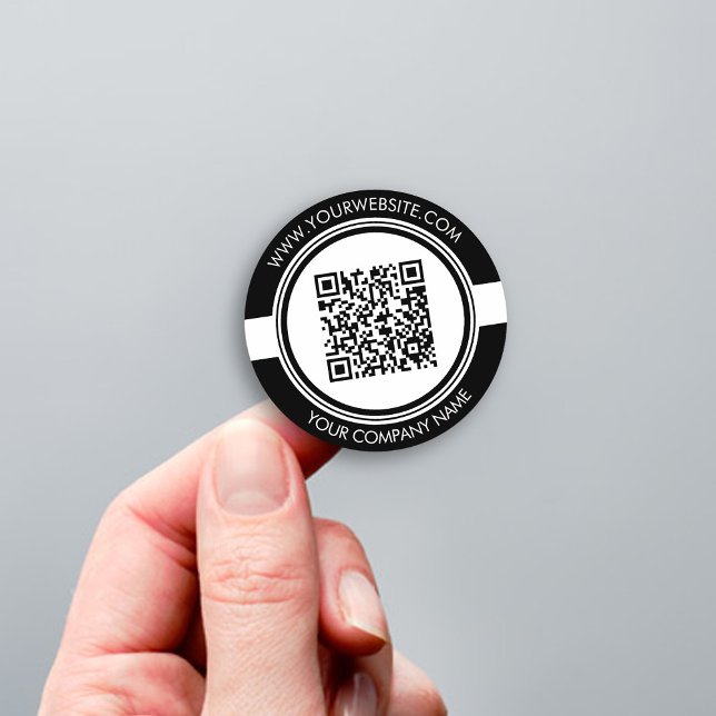 Redonda Pegatina de código QR blanco y negro moderno (Subido por el creador)