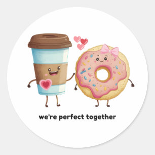 Redonda Pegatina de Coffee y Donut Valentine