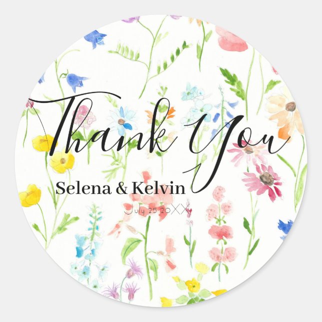 Redonda Pegatina de colección de flores silvestres (Anverso)