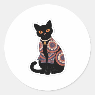 Redonda Pegatina de collar de campana de gato negro Mandal