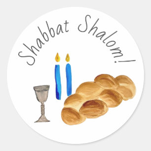Redonda Pegatina de color de agua Shabbat Shalom