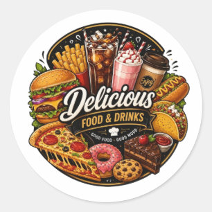 Redonda Pegatina de comida y bebida deliciosa para amantes