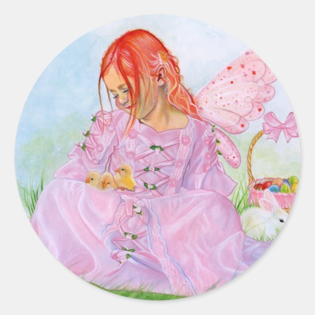 Redonda Pegatina de conejito de Pascua de primavera (Anverso)