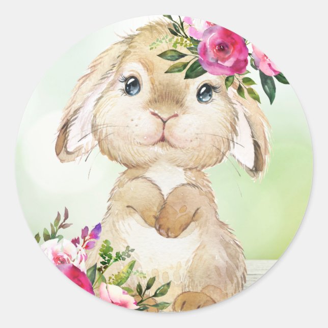 Redonda Pegatina de conejo de Pascua (Anverso)