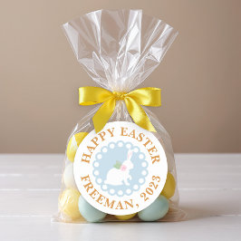 Redonda Pegatina de conejo de Pascua feliz - Nombre de fam