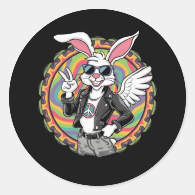 Redonda Pegatina de Conejo de Paz y Amor (Anverso)