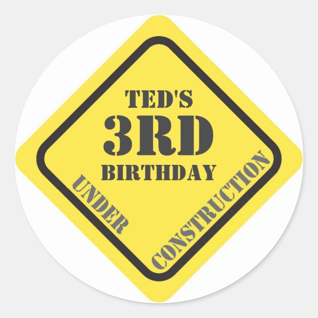 Redonda Pegatina de Construcción de Cumpleaños (Anverso)