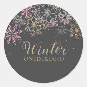 Redonda Pegatina de copo de nieve de Winter Onderland