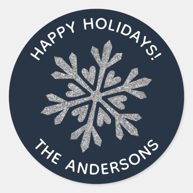 Redonda Pegatina de copo de nieve en invierno (Anverso)