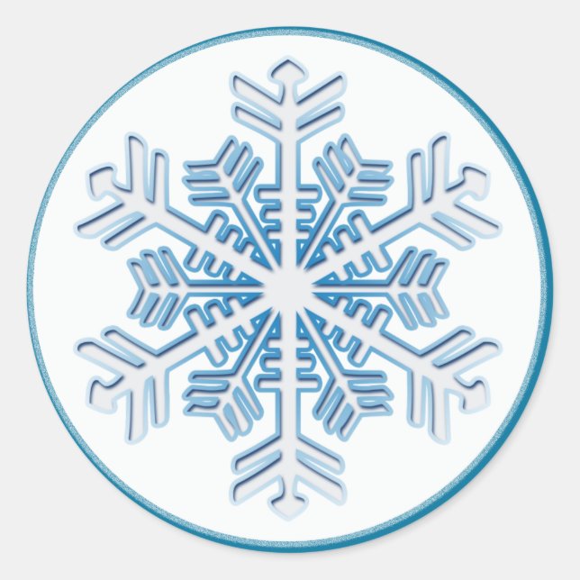 Redonda Pegatina de copos de nieve Blue Ice Crystal (Anverso)