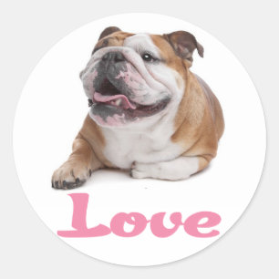Redonda Pegatina de corazón de cachorro de Bulldog inglés