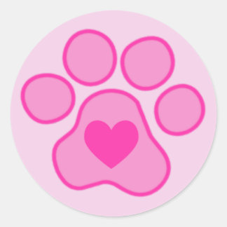 Redonda Pegatina de corazón de garras de cachorro rosa