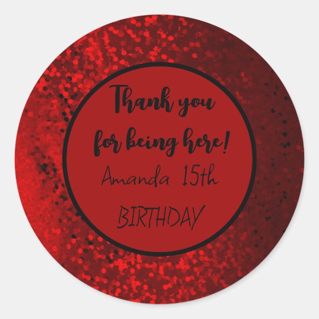 Redonda pegatina de corazón purpurina rojo (Anverso)