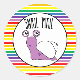 Redonda Pegatina de correo caracol - franja de arcoíris!!