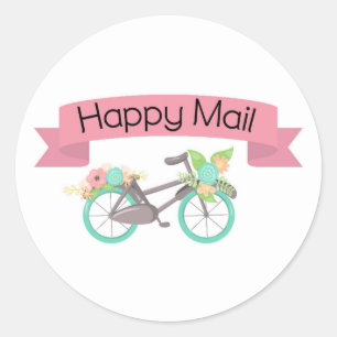 Redonda Pegatina de correo feliz - bicicleta floral!!