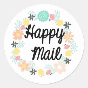 Redonda Pegatina de correo feliz - diseño de corona floral