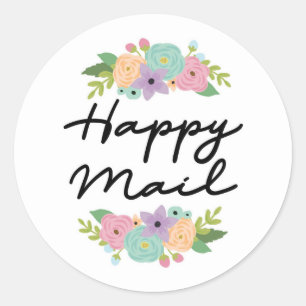 Redonda Pegatina de correo feliz - diseño floral!!