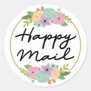 Redonda Pegatina de correo feliz - diseño floral!!