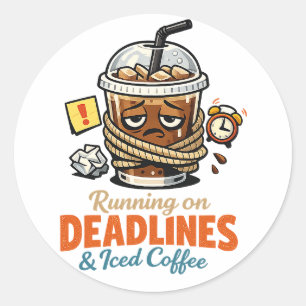 Redonda Pegatina de Correr en Plazos y Café con Hielo
