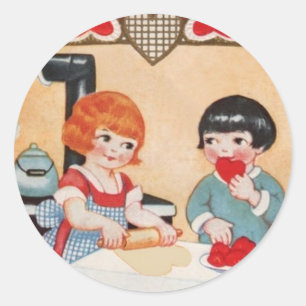 Redonda Pegatina de cosecha de niños y de cocina cardíaca