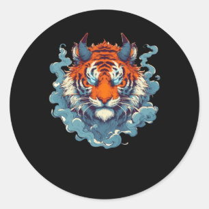Redonda Pegatina de cosecha de Oni Tiger Tattoo Retro