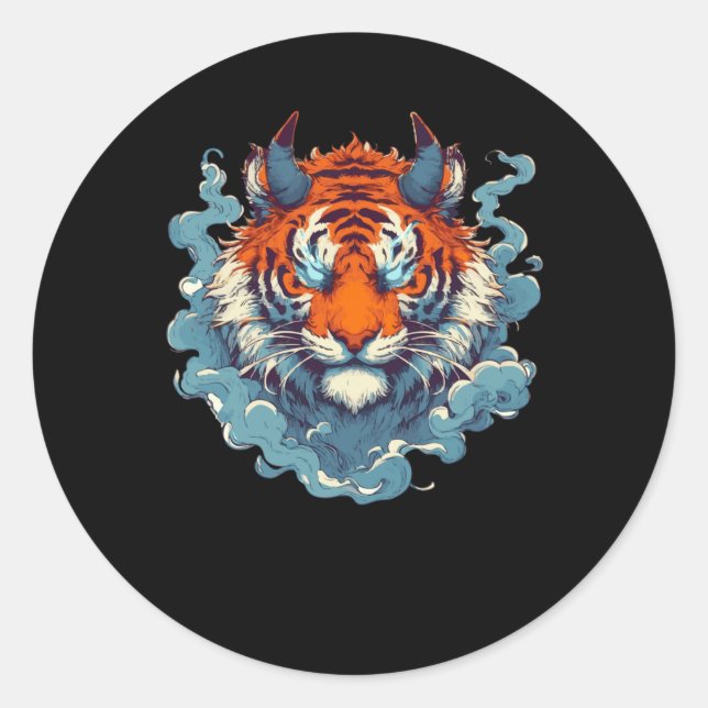 Redonda Pegatina de cosecha de Oni Tiger Tattoo Retro (Anverso)