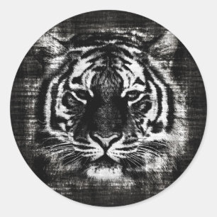 Redonda Pegatina de cosecha de tigres negros y blancos