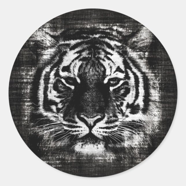 Redonda Pegatina de cosecha de tigres negros y blancos (Anverso)